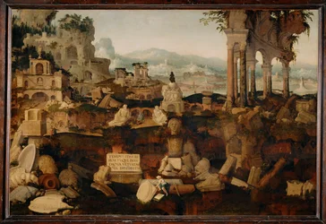 Paesaggio con rovine antiche... (pittura su tela)
