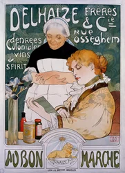 Signora e domestica, poster per la compagnia Delhaize Freres et Cie au bon marche