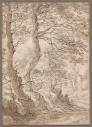 Interno di una foresta, con figura seduta