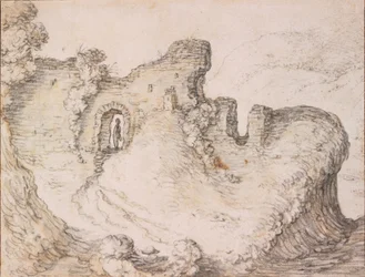 Paesaggio roccioso con rovine, che formano il profilo di un volto umano