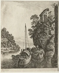 Due barche ormeggiate sotto una roccia, 1667