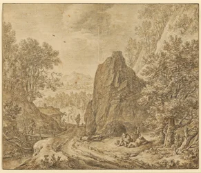 Paesaggio montano con figure