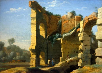 Paesaggio italianeggiante con figure che conversano