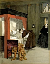 Carlo IX (1550-1574), re di Francia, morente con la sua nutrice. Illustrazione di Hermann Vogel in 