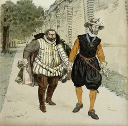 Enrico IV (1553-1610) e Carlo di Lorena, duca di Mayenne (1554-1611). Primo incontro di riconciliazione tra i due nemici, Mayenne, capo dei leghisti, e il re, nei giardini del castello di Montceaux, nella Brie, nel 1596. Illustrazione