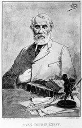 Ritratto dello scrittore russo Ivan Turgeniev (1818 - 1883). Disegno di Hermann Vogel; sd.