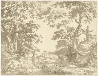 Paesaggio arcadico con statua di Giano