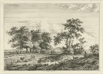 Paesaggio con disegnatore e cane