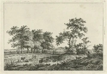 Paesaggio con disegnatore e cane
