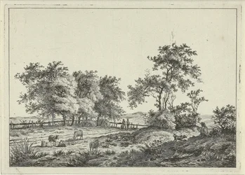 Paesaggio con disegnatore e cane