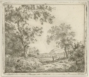 Paesaggio con disegnatore e passeggiatore