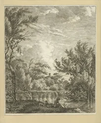 Paesaggio con donna sulla riva