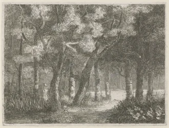 Cacciatore e il suo cane nel bosco