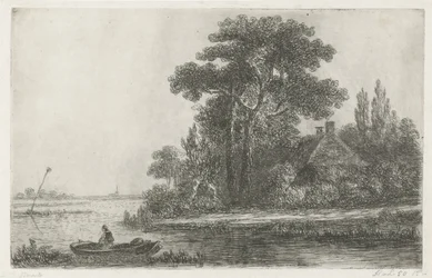 Paesaggio fluviale con segnale
