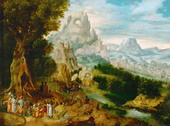 Paesaggio con San Giovanni Battista che predica (olio su legno di quercia)