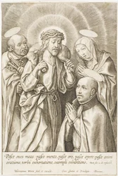 Ignazio di Loyola inginocchiato davanti a Cristo, alla Vergine e a san Pietro