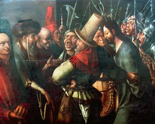 Cristo davanti a Pilato, di Hieronymus Bosch, olio su tavola, 61x77 cm. Paesi Bassi