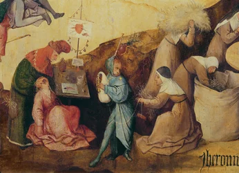 Il tiradenti, il suonatore di cornamusa e i raccoglitori di legna, dettaglio del pannello centrale del Trittico del Carro di Fieno, c.1515 (dettaglio)