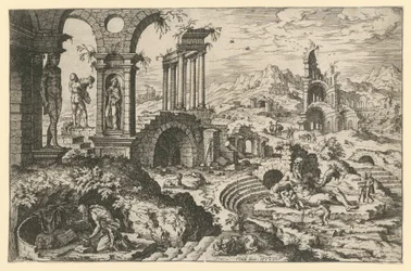 San Girolamo in un paesaggio di rovine