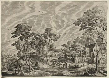 Paesaggio con un castello a destra, 1630