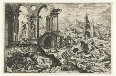 Paesaggio in rovina con San Girolamo penitente