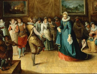 Una festa danzante (dipinto su legno di quercia)