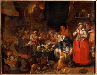 Cucina delle streghe (pittura su legno di quercia)