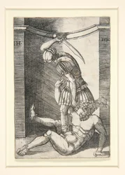 Soldato che uccide un uomo nudo