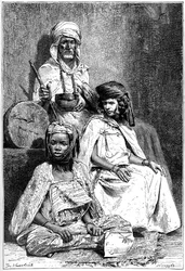 Mendicante arabo, donne di Biskra e El-kantra, c1890