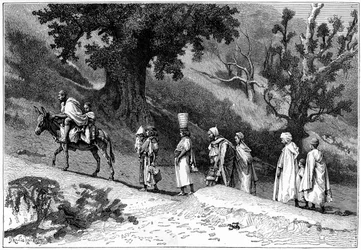 Gruppo familiare Kabyle in viaggio, Algeria, c1890
