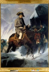 Ritratto di Napoleone Bonaparte (1769-1821) mentre attraversa il Gran San Bernardo nel 1800. Dipinto di Paul Delaroche (1797-1856). 1848. Dimensioni: 2,22 x 2,89 m.