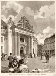 La Borsa di Parigi nel 1889. Disegno di M. Berteault