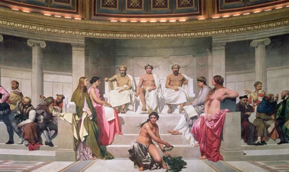 Emiciclo: Artisti di tutte le età, dettaglio di Ictino, Apelle e Fidia, 1836-41 (dettaglio)