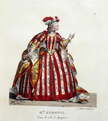 Attrice francese Marie Françoise Marchand detta Mademoiselle Dumesnil (1713-1803) nel ruolo di Agrippina nella commedia 