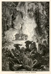 Ci fu un grido di terrore, da Il giro del mondo in ottanta giorni di Jules Verne, inciso da Adolphe François Pannemaker