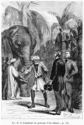 Phileas Fogg davanti a un elefante, illustrazione da 