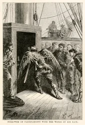 Seguito da Passepartout con le ali sulla schiena, da Il giro del mondo in ottanta giorni di Jules Verne (1828-1905) inciso da Adolphe François Pannemaker (1822-1900), 1873