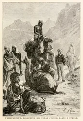 Passepartout, seguendo la sua solita abitudine, fa una passeggiata, da Il giro del mondo in ottanta giorni di Jules Verne (1828-1905) inciso da Adolphe François Pannemaker (1822-1900), 1873