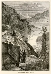 Il Grande Lago Salato, da Il giro del mondo in ottanta giorni di Jules Verne (1828-1905) inciso da Prévost, 1873