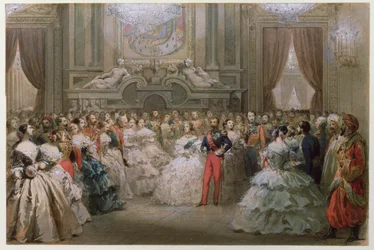 Regina Vittoria (1819-1901) e Principe Alberto (1819-61) a una cena di gala offerta da Napoleone III ed Eugenia, 1853