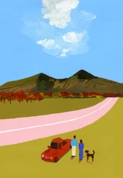 Un viaggio su strada con la coppia e il loro cane