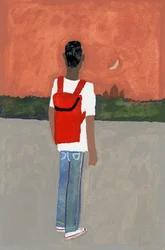 Un viaggiatore con uno zaino rosso, 2016