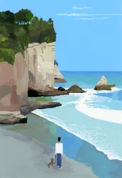 Costa tranquilla con onde e scogliere
