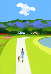 Le Montagne Blu e la Donna che Cammina con il Cane