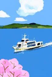 Barca turistica e fiori di ciliegio