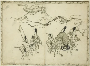 Il viaggio orientale di Narihira, dal libro illustrato "Panorama dei dipinti su schermi e rotoli appesi (Byobu kakemono ekagami)".