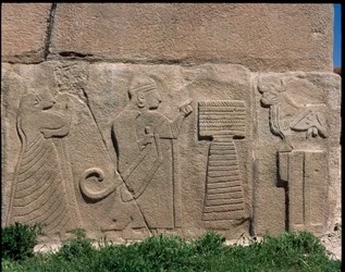 Veduta della base dei rilievi della Porta della Sfinge