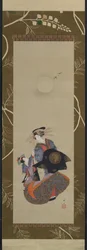 Bellezza di Yoshiwara con apprendista al chiaro di luna, XIX secolo