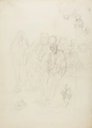 Un gruppo di uomini e altri schizzi, 1857