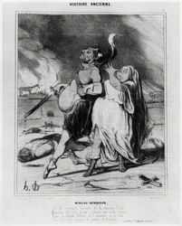 Storia antica: Menelao vincitore, caricatura per illustrare un estratto dall